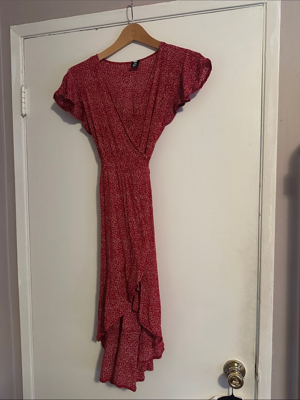 Crimson Floral High-Low Wrap Dress